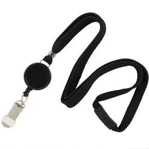 3/8 Polyester Breakaway Lanyard with Badge Reel and Card Clamp, Qty = 100 | 3ID Management Black
